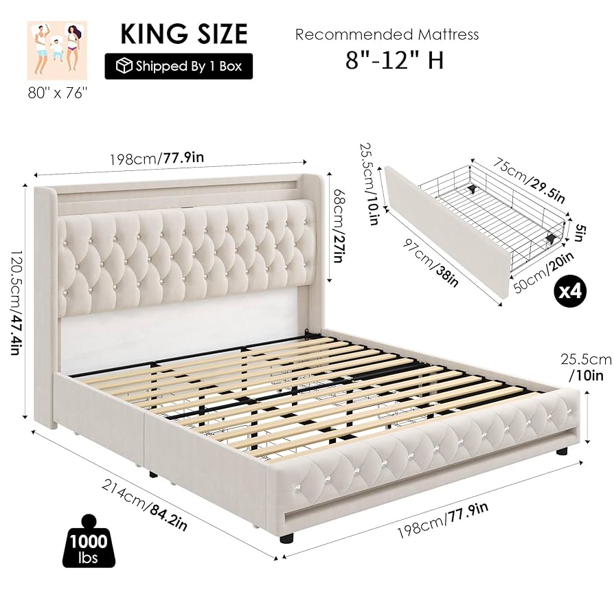 ベッドフレーム BED + MATTRESS with storage - 160x200 cm Amazon.com: LARMACE King Size Bed Frame with 4 Storage